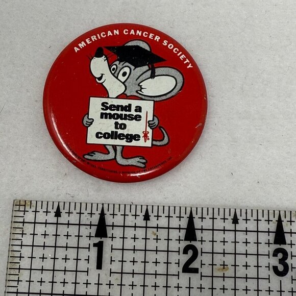 1988 American Cancer Society Send A Mouse To College Vintage Button Pin Pinback - Picture 5 of 5
